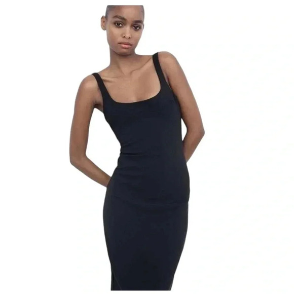 ZARA | BLACK STRETCH BODYCON  DRESS SIZE S - Picture 2 of 9
